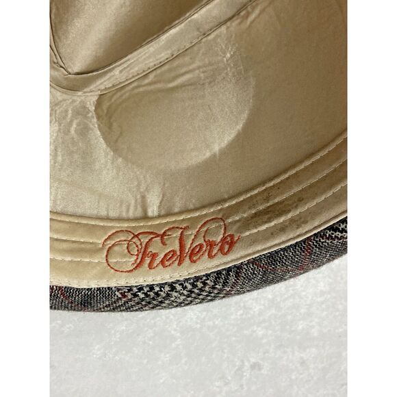Men's Trevero Fedora Brown Tan Orange Glen Plaid Size Small - Picture 8 of 8